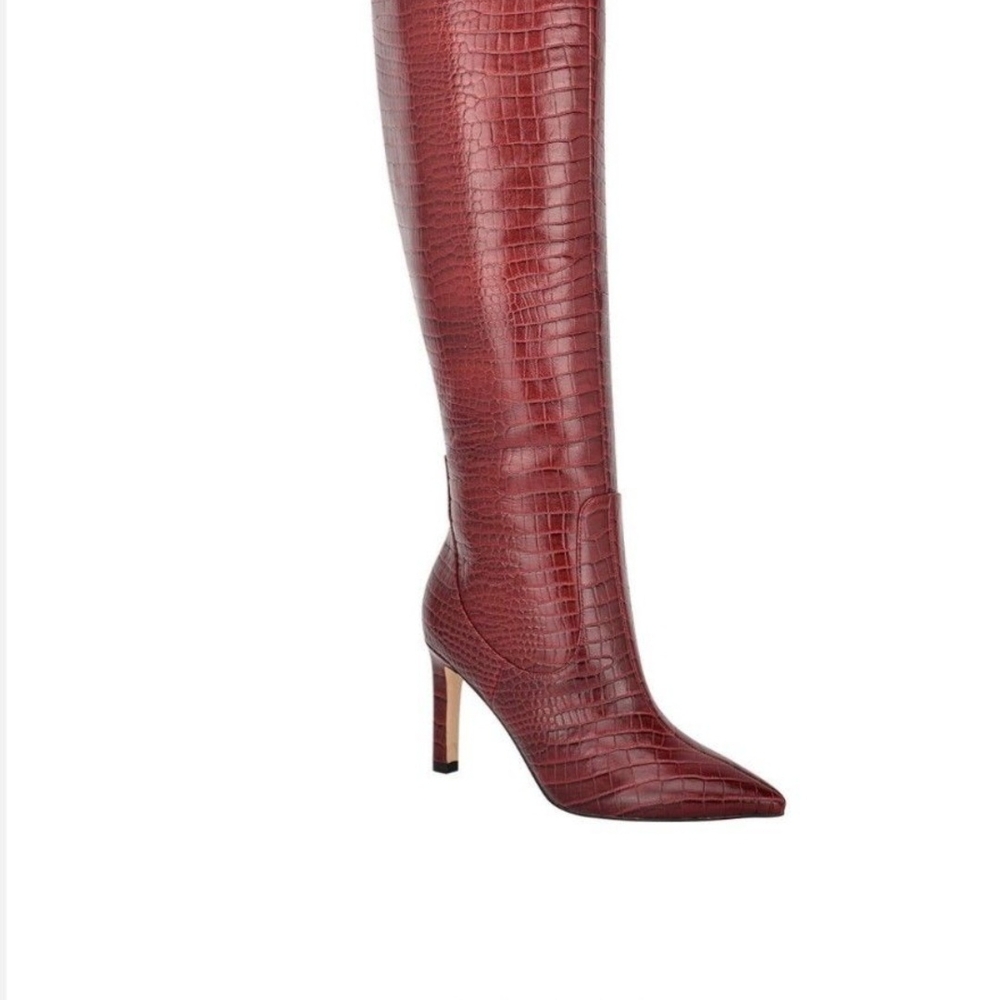 Elegant Red Croc-Embossed Knee-High Boots/ final sale